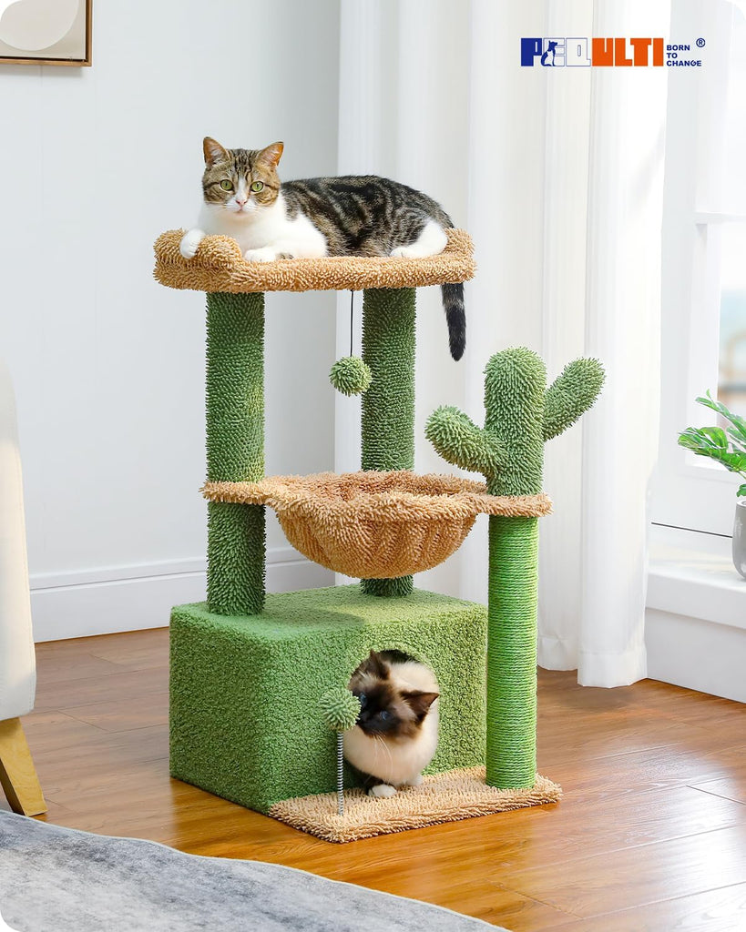 4-in-1 Cactus Cat Tree for Kittens & Small Cats, 33in Green Tower