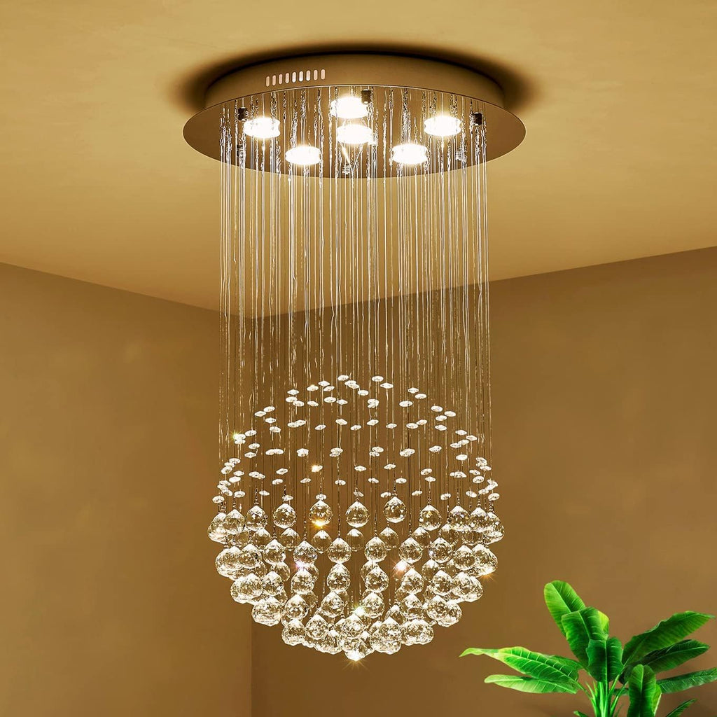 Chandelier Modern K9 Crystal Raindrop Chandelier Lighting Flush mount LED Ceiling Light Fixture Pendant Lamp for Dining Room Bathroom Bedroom Livingroom 6 GU10 LED Bulbs Required H32 X D18 A100-B01AA8Q0R8