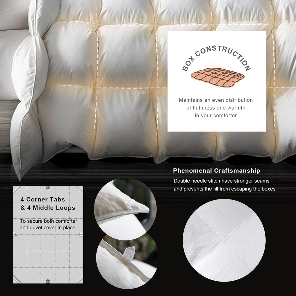 Premium Feathers Down Duvet Insert Comforter Oversized King All Season Medium Warmth White 100% Cott