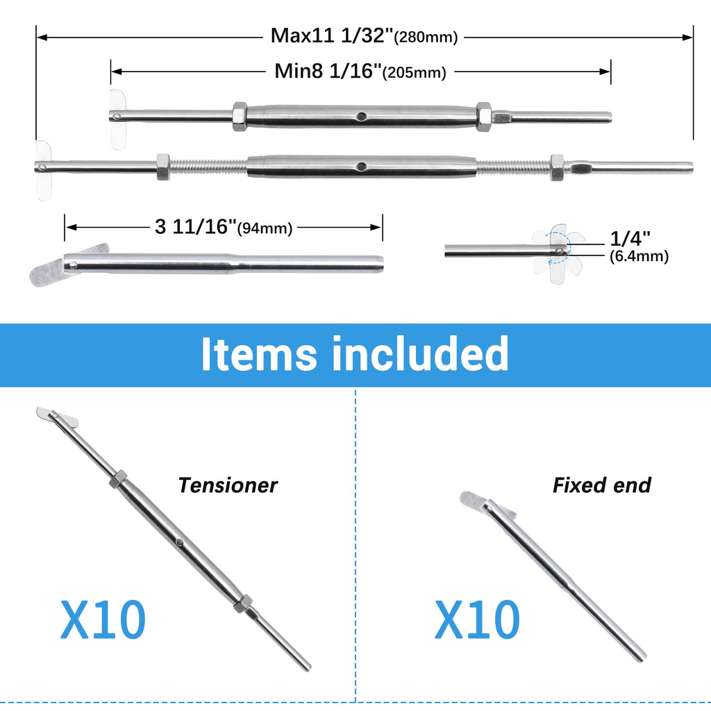 10 Pairs Cable Railing Hardware Kit for 1/8" Wire Rope