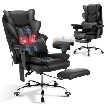 3D Kneading Massage Heated Leather Office Gaming Chair, Black
