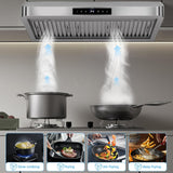 30 Inch Stainless Steel Wall Mount Range Hood 700 CFM 3 Speed Touch Control, LED Lights Convertible Ducted/Ductless