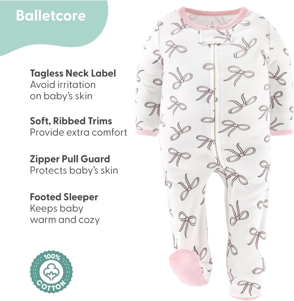 Sleepers for Girls Set of Soft Cotton Footed Pajamas for Newborns & Infants - Pink Balletcore