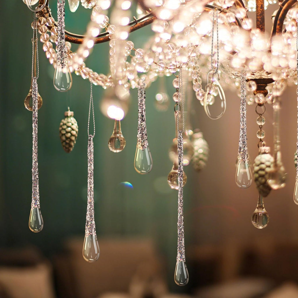 36 Pcs Glass Teardrop Christmas Ornaments, Crystal Hanging, Clear
