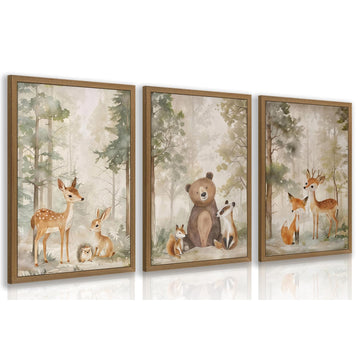 Woodland Nursery Wall Decor, Forest Animal Canvas Wall Art 16x24 In