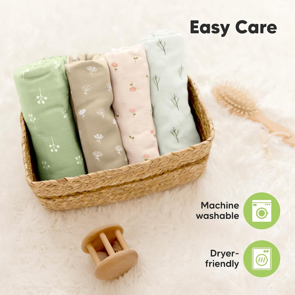 4pk Muslin Swaddle Blankets for Boys, Girls, Newborn Swaddles (Wild Bloom)