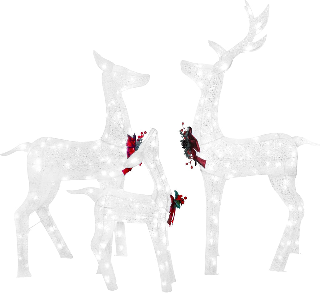 Outdoor Christmas Decoration Lighted Deer Family Set Indoor, Christmas Holiday Yard Decor 3-Piece Set for Lawn