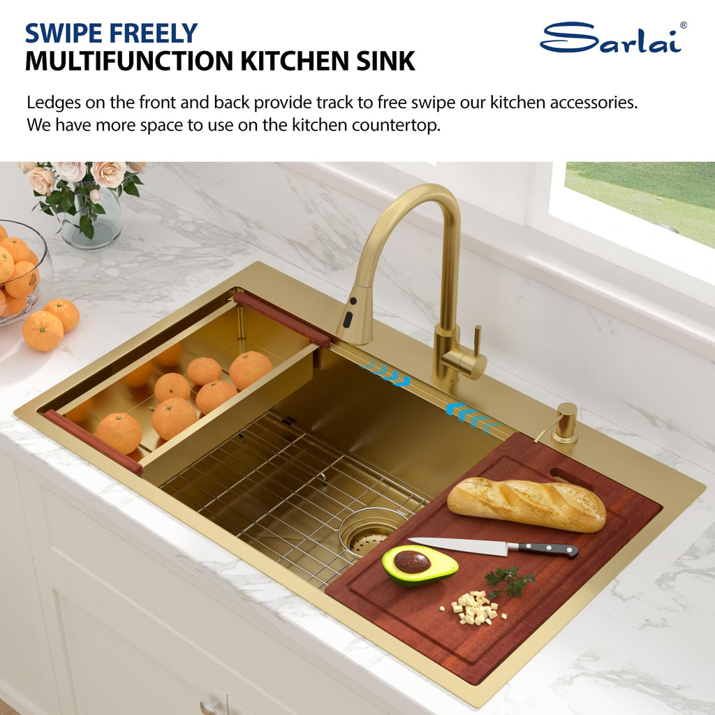 Gold Drop Sink Workstation Topmount 36x22 Inch Sinks