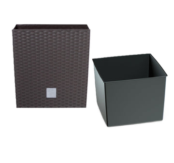 Brown Weatherproof Plant/Flower Pot with Rattan Design - Suitable for Indoor and Outdoor Use - Square Pot 26.2 x