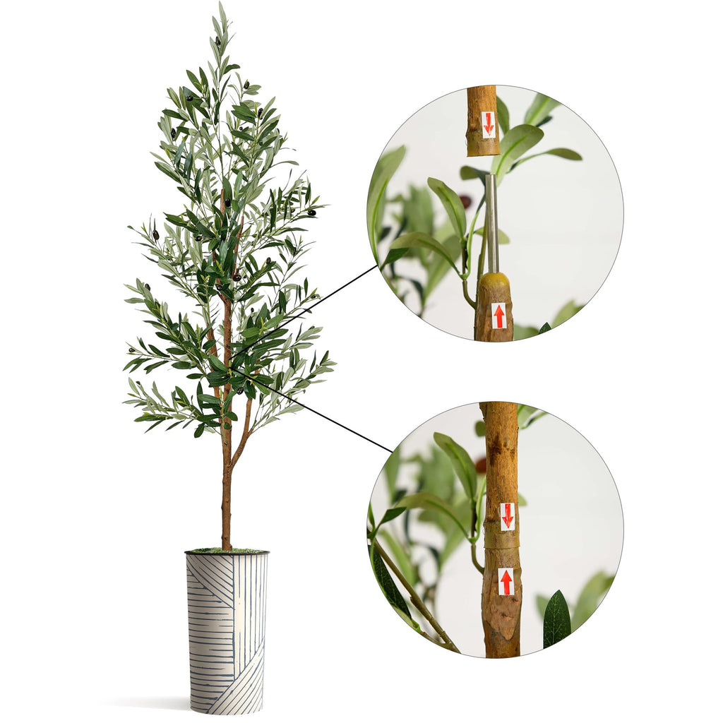Artificial Tree in Geometric Pattern Planter, Fake Olive Silk Tree for Indoor and Outdoor Home Decoration - 68"