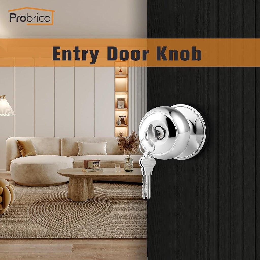Polished Chrome Keyed Entry Door Knob, Interior Exterior Entry Door Locks, Entrance Lockset[Lock with Three Keys]