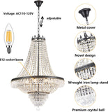 Crystal Chandelier, 9-Light French Empire Country Foyer Chandelier Pendant, Hanging Ceiling Lighting Fixture for Dining Living Room Bedroom Kitchen, W 24'' x H 30'', Black A108-B0BJFB5D36