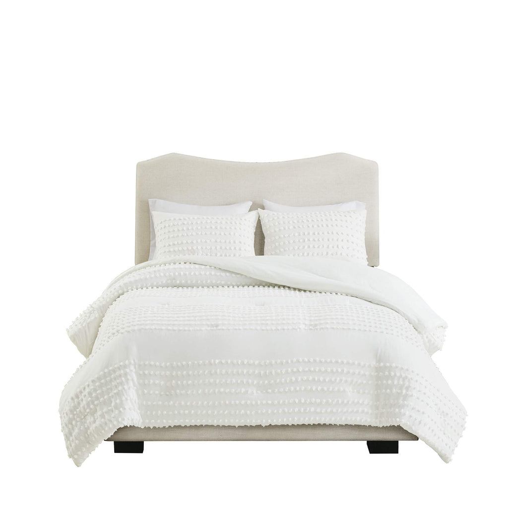 Cotton Comforter Set Jacquard Pom-Pom Tufts Design, Down Alternative, All Season Modern Bedding, Matching Shams