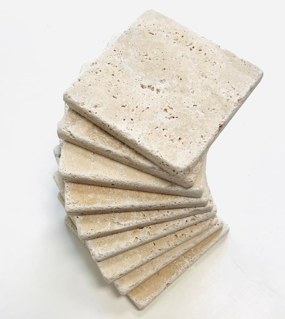 4x4 Tumbled Travertine Tile, Antiqued