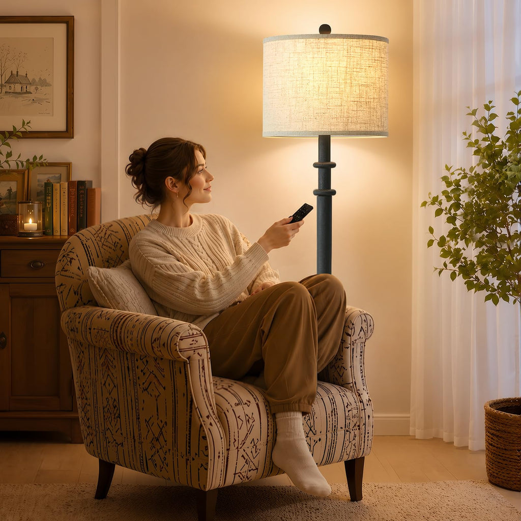Floor Lamps - 60" Resin Farmhouse Tall Standing Lamp with Remote & Adjustable Color Temperatures