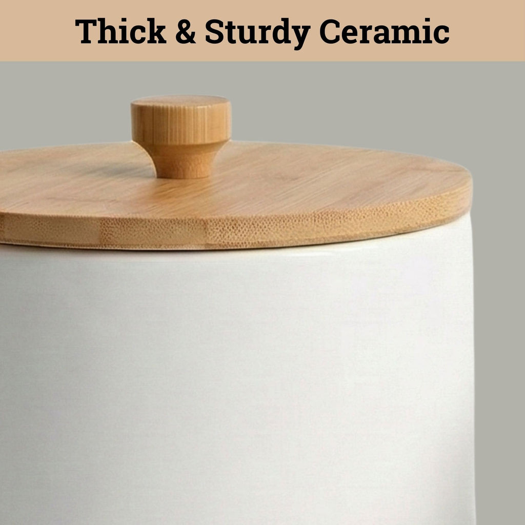 Ceramic Kitchen Canisters for Countertop Set of 3 w/ Airtight Bamboo Lids