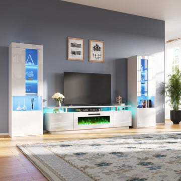80" Fireplace Entertainment Center with Bookcases Set of 3, White