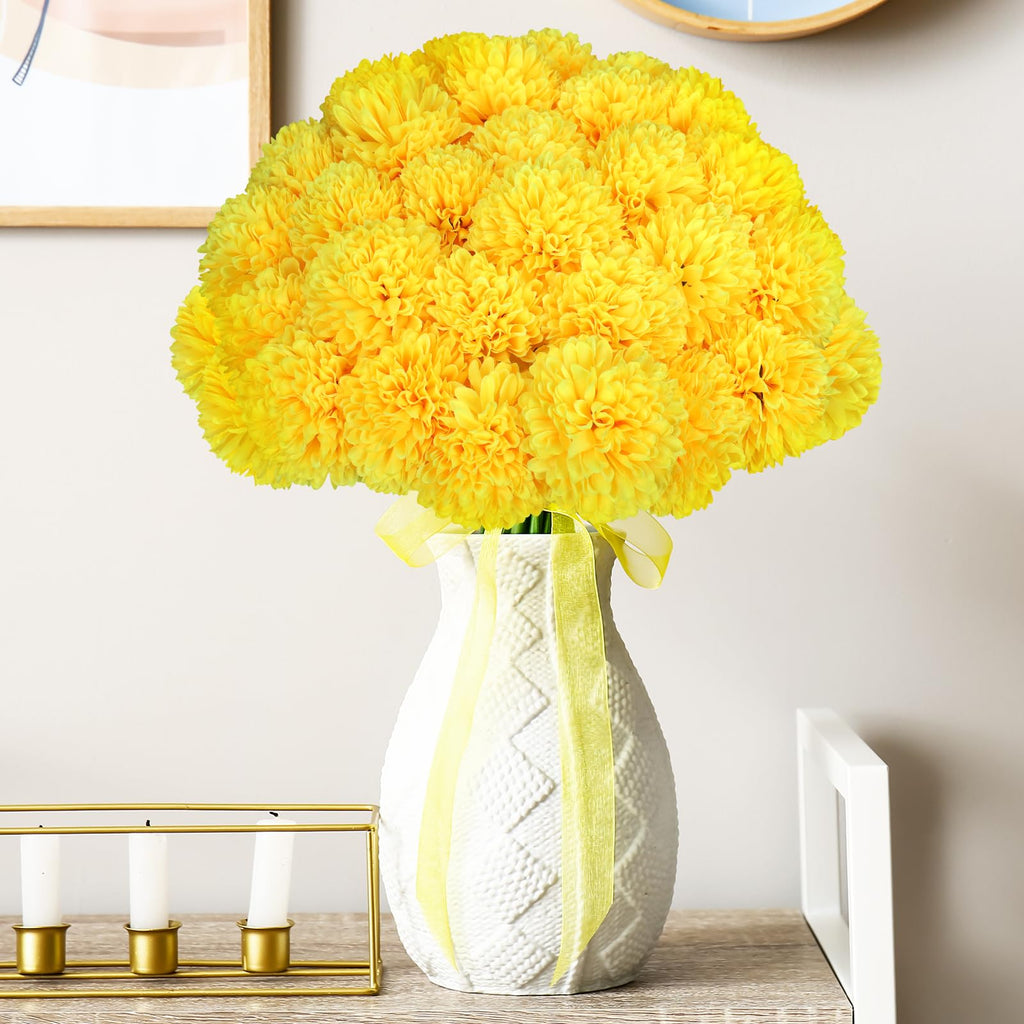 36 Pcs Chrysanthemum Artificial Flowers Yellow Fake Silk Mums