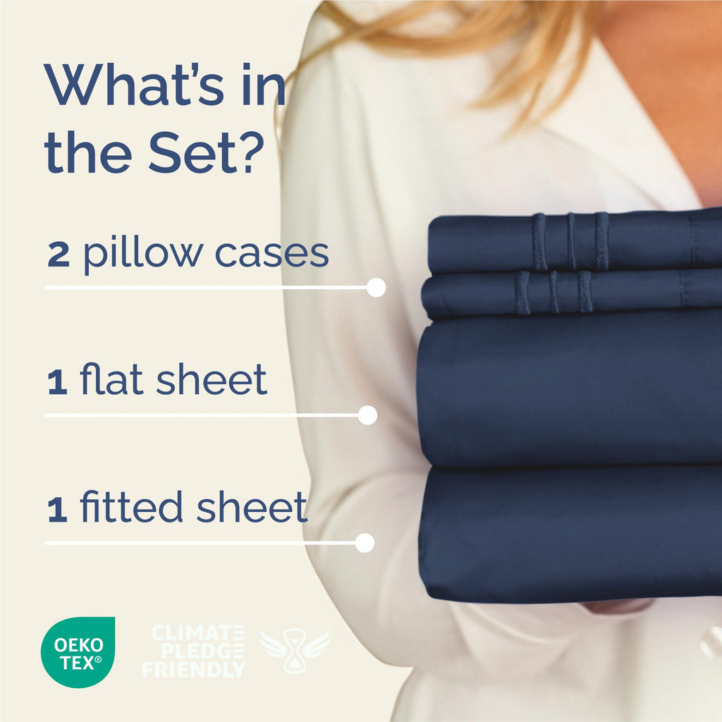 King Size 4 Piece Sheet Set - Comfy Breathable & Cooling Sheets - Navy Blue
