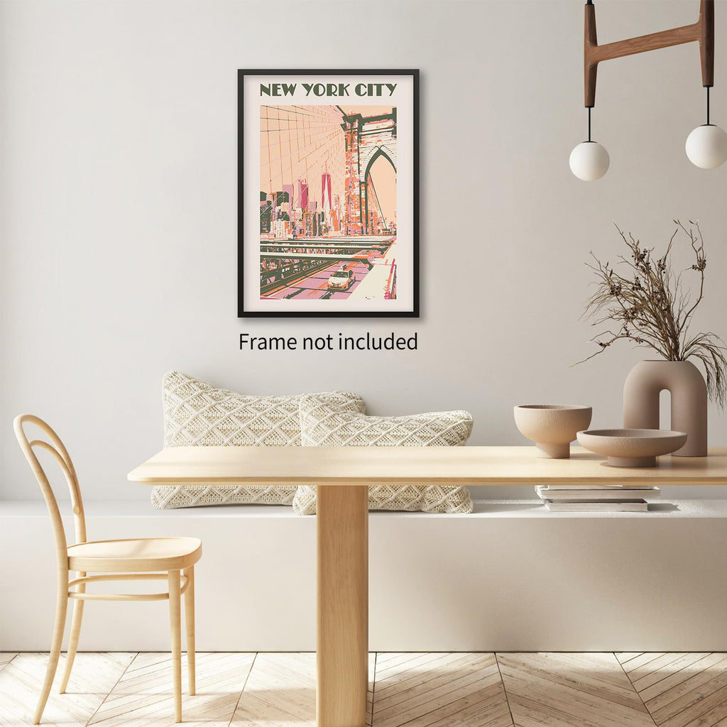 York City Landscape Pink Posters Retro Us Landmarks Scenery Wall Vintage Bridge Canvas Painting Bedroom Wall