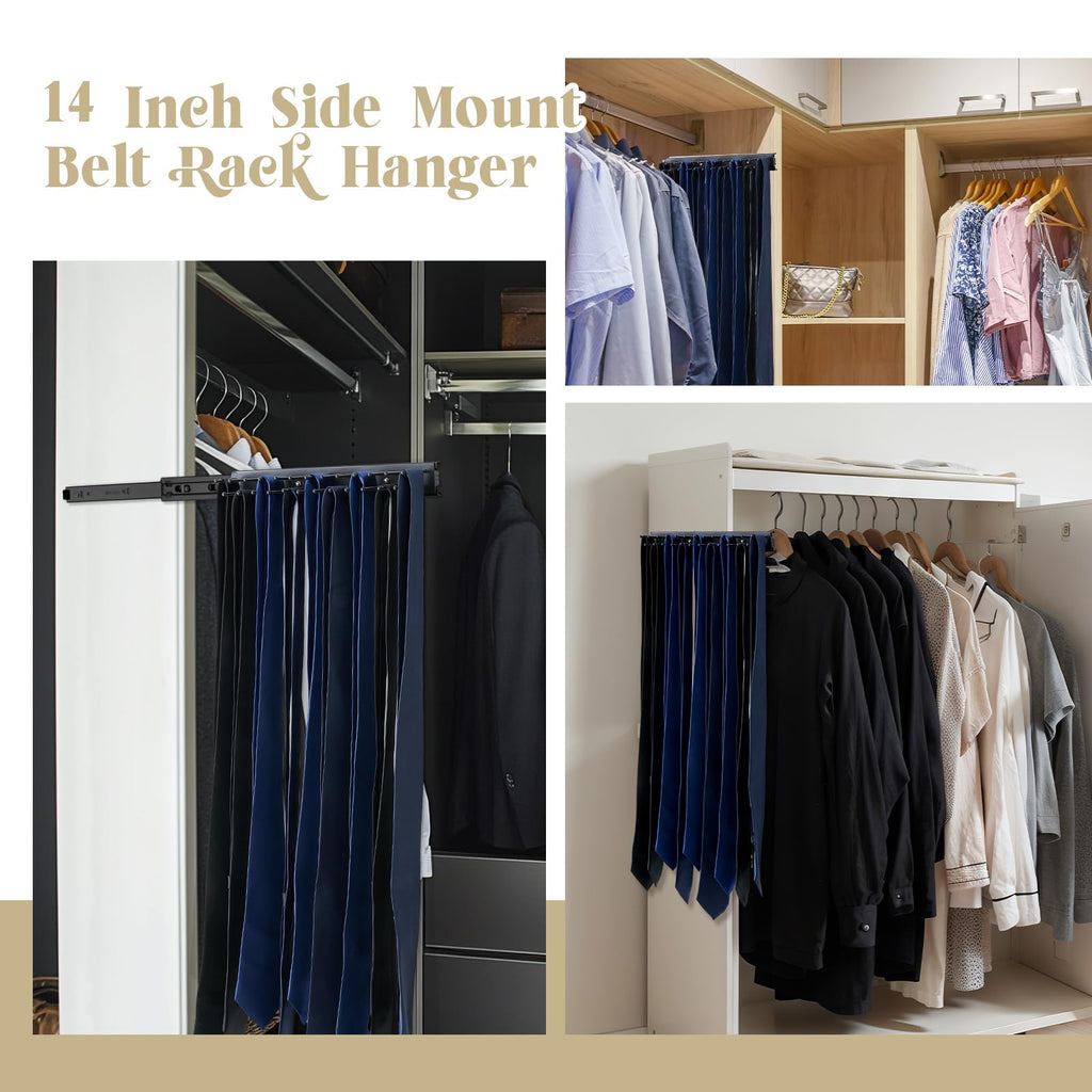 2 Pcs 13.8'' Sliding Tie Rack Hangers for Closet, 25 Tie Each, Black