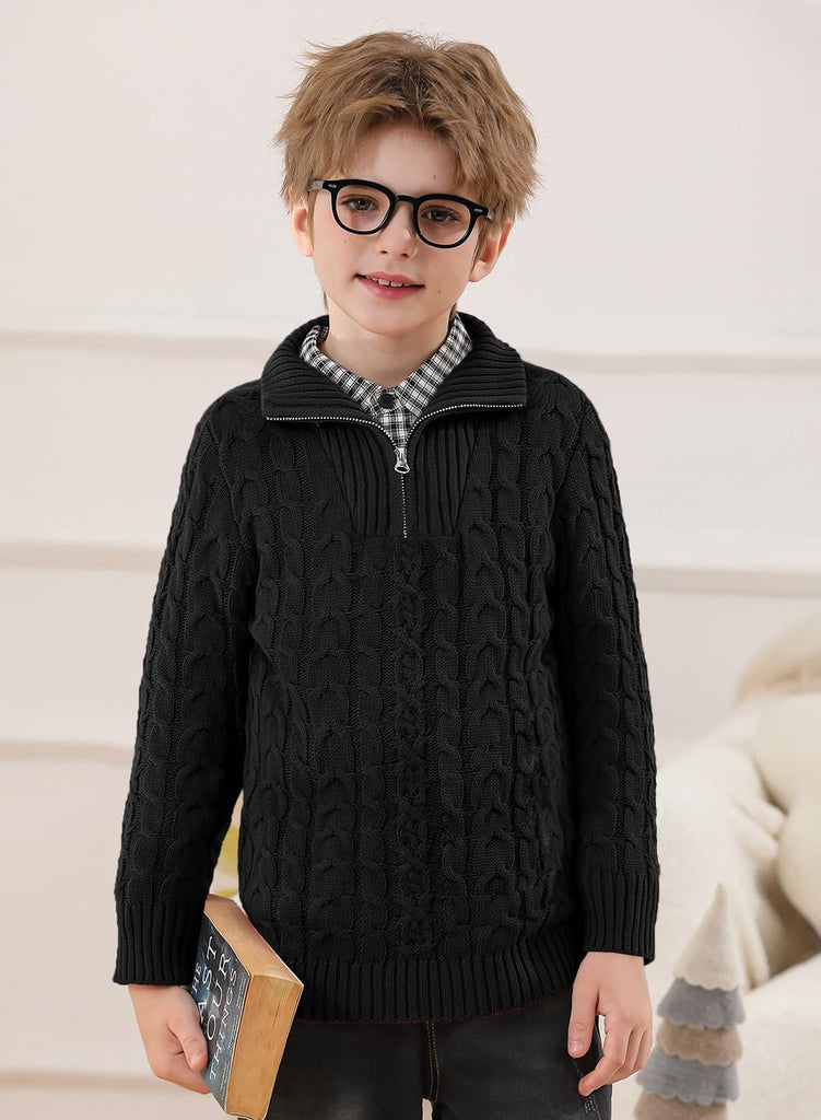 Boys Winter Cable Knit Sweater Quarter Zip Cute Turtleneck Pullover