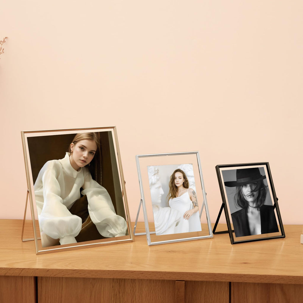 5x7 Black Floating Frame Set of 2, Metal Glass Picture Frames, For Picture 4x6, 3.5x5, 2x3 Wall Mount or Tabletop Shelf