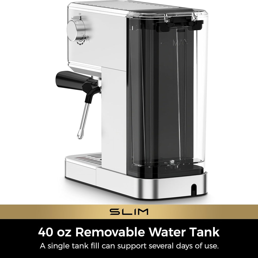 Slim Espresso Machine with Milk Frother Cappuccino & Latte | Precise Pressure Gauge, Food-Grade Materials, 20 Bar