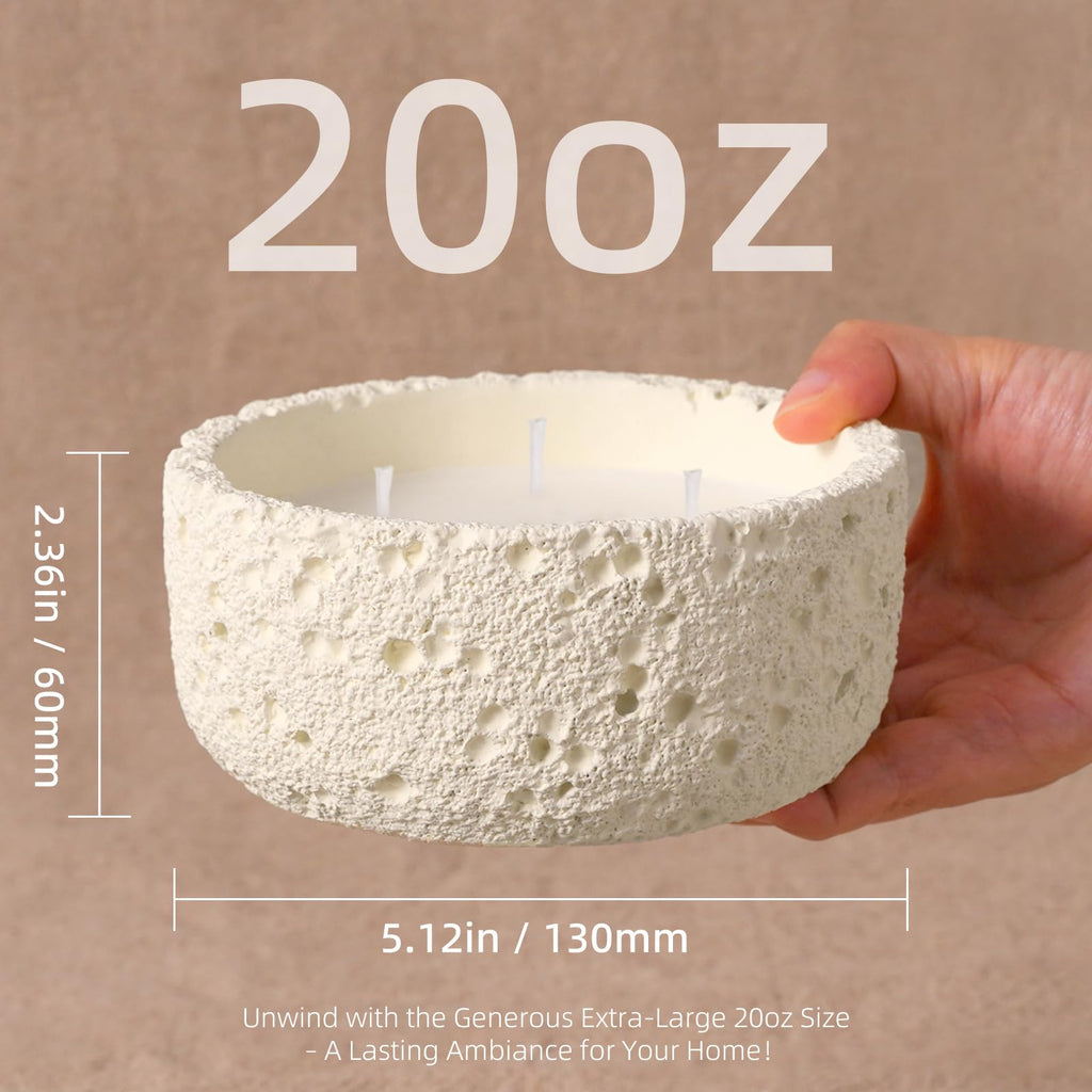 20oz Large Citronella Candles Outdoor, 3 Wick Decorative Candle, Non Toxic Soy Candles for Women, Matte Ivory Ceramic