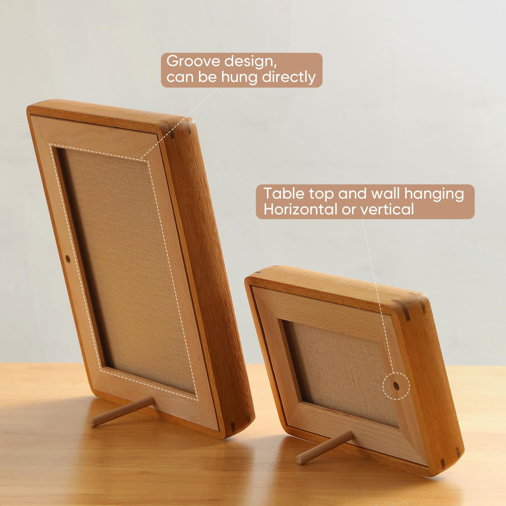 8x10 Picture Frame with 5x7/6x8 Mat - Solid Teak Wood Farmhouse Frame, Wall & Tabletop Display for Vintage Portraits
