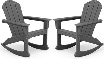 Outdoor HDPE Adirondack Rocking Chairs Set of 2, All-Weather, Grey | The rocking chair features safe rocking design