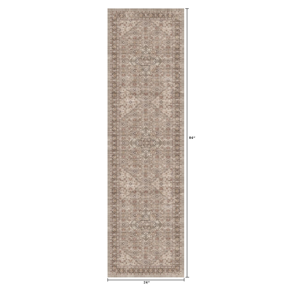 Washable Hallway Runner Rug, Vintage Non-Slip Low Pile Rugs Brown