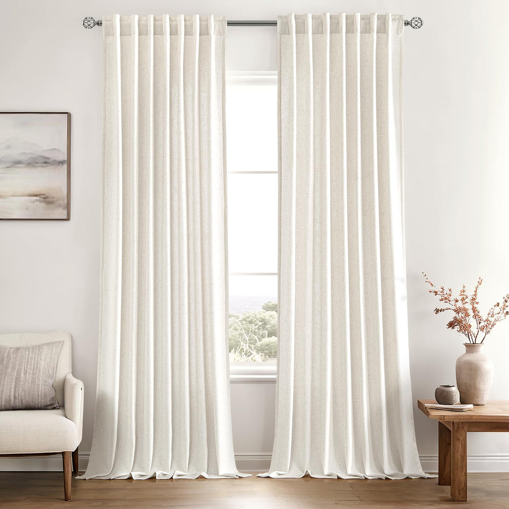 Non-See-Through Privacy Linen Curtains 52W x 84L Inch Natural White