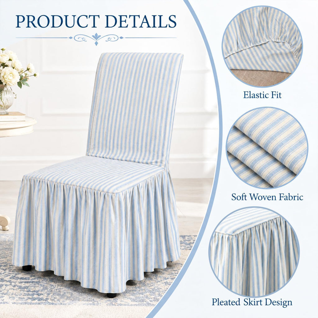 Ruffled Dining Chair Covers, Set of 4, Blue Stripe