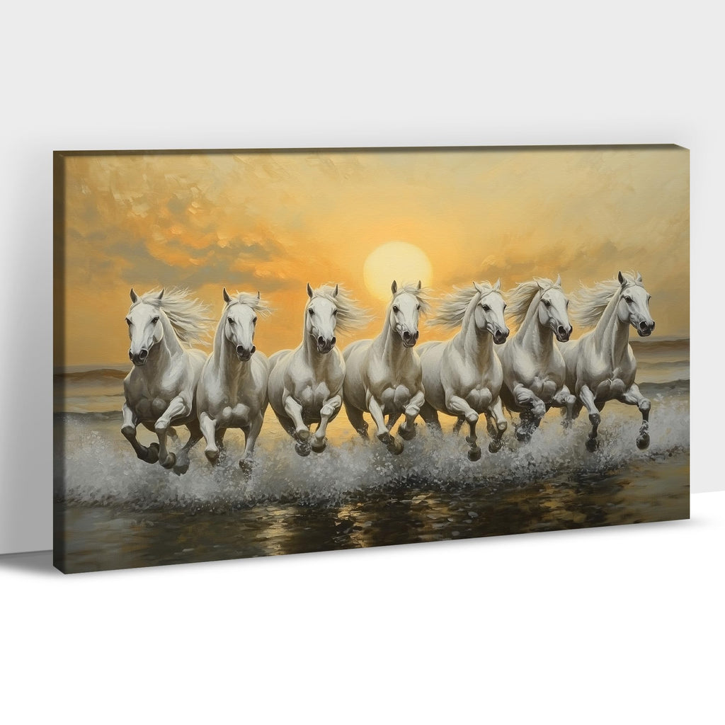 Horse Pictures Wall Decor, 7 Running Horses Wall Art Vastu With Frame, Horse Posters Canvas Wall Art, Seven Horses