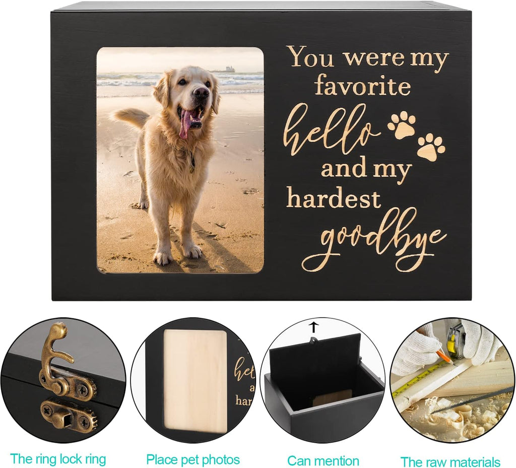 Pet Memorial Urns for Dog or Cat Ashes, XLarge Wooden Funeral Cremation Urns with Photo Frame, Keepsake Memory Box