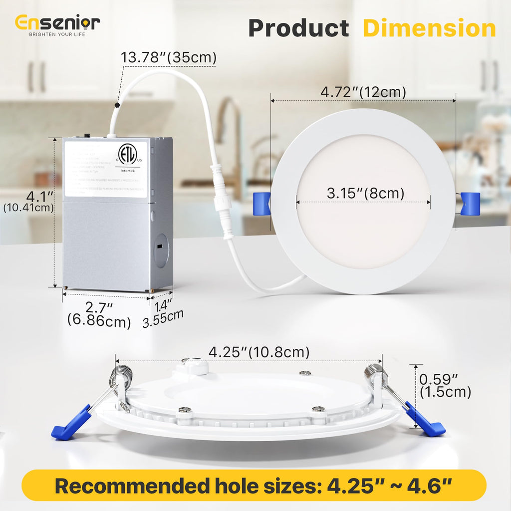 12 Pack 4 Inch LED Recessed Ceiling Light, 5CCT, 750LM 9W 120V