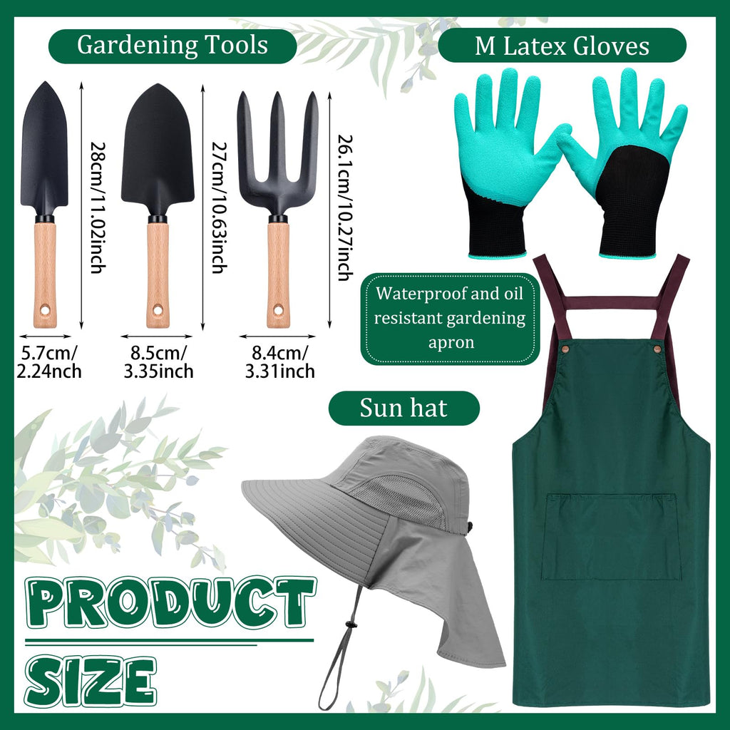9 Pcs Gardening Gifts for Women, Sun Hat Apron Gloves Tools Set