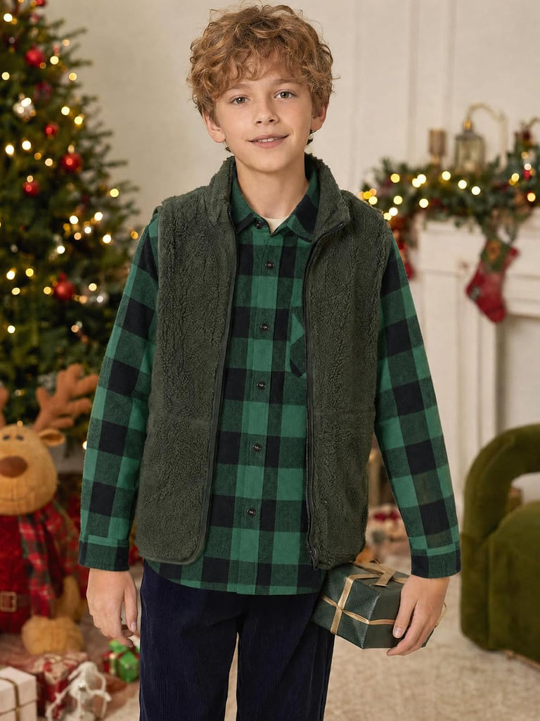Boys Flannel Plaid Long Sleeve Button Down Shirts