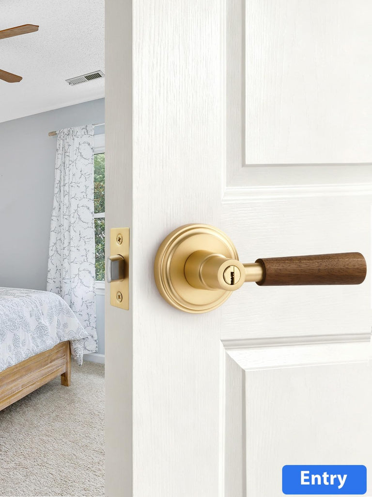 Door Handle Brushed Gold Keyed Entry Wood Door Lever, 1 Pack
