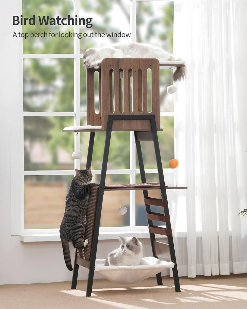 Modern Cat Tree, 58-Inch Cat Tower for Large Cats, Big Hammock