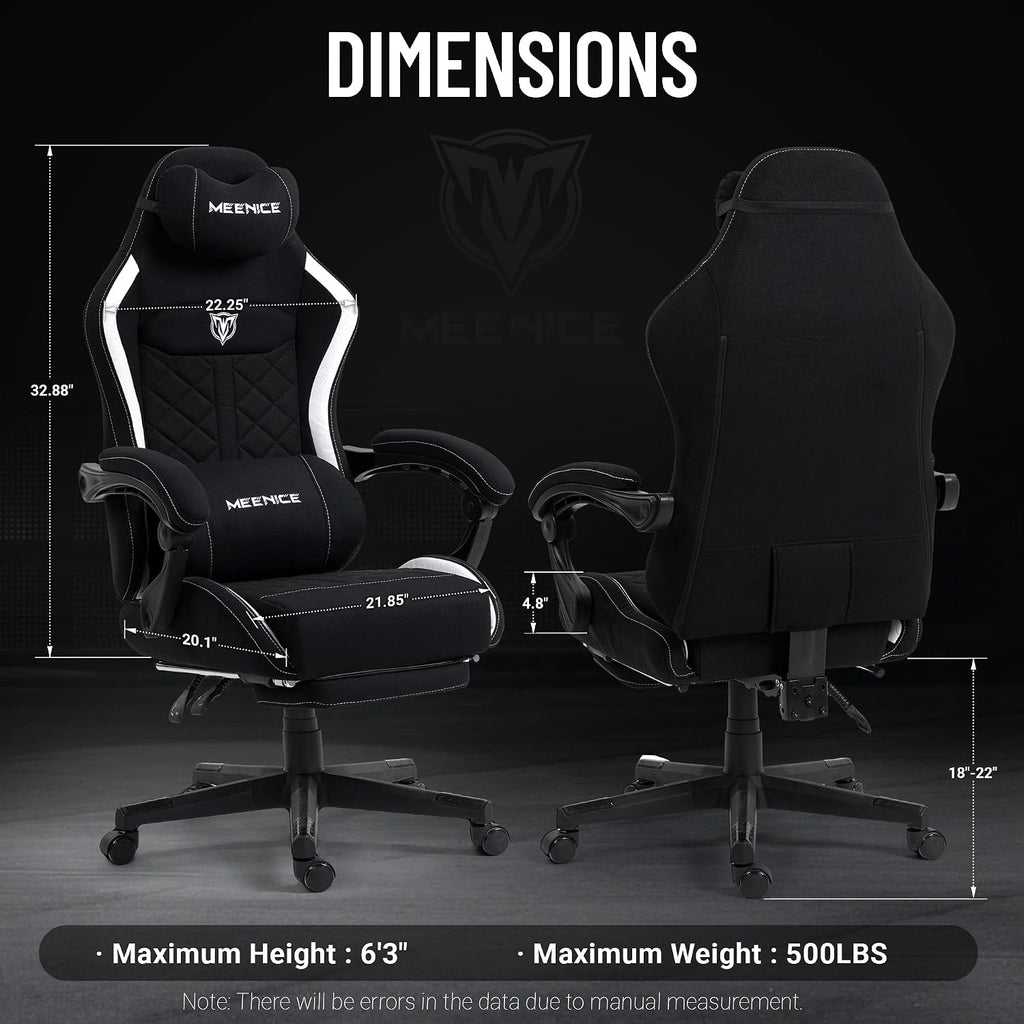 Big and Tall Gaming Chair Fabric with Footrest, Massage Lumbar for Adults | Ergonomic High Back Gamer Chair with