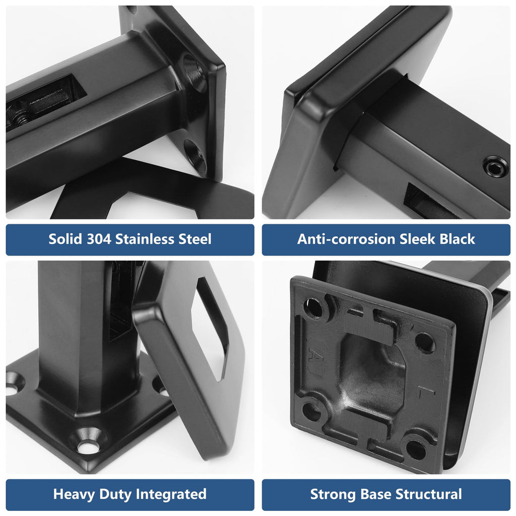 4 Pack Heavy-Duty Glass Railing Spigots 304 Stainless Steel Black
