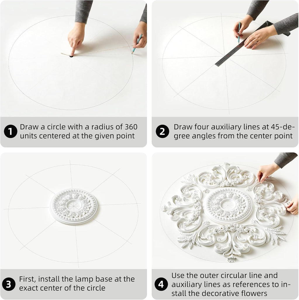 28 Inch Large Ceiling Medallion for Chandelier, French Victorian PU Ceiling Medallion Combination Decorative