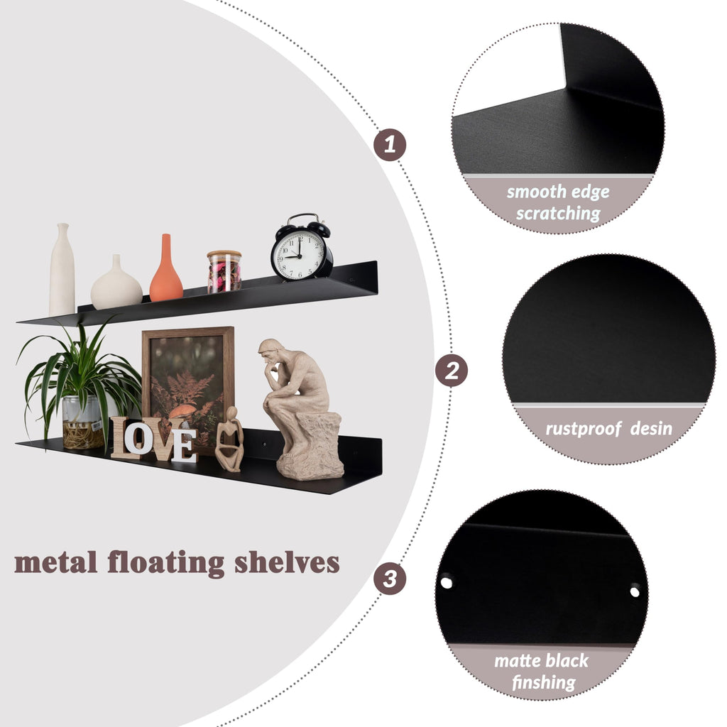 Metal Floating Shelves 36 inch Set of 2, Industrial Heavy Duty Modern Steel Wall Mounted Shelves Office Kitchen