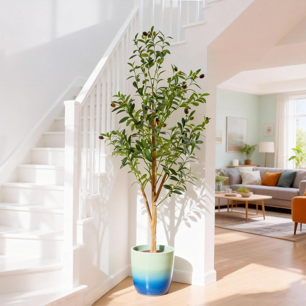4FT Artificial Olive Tree Indoor, Tall Faux Olive Tree with Pot&Basket, Large Fake Olive Tree with Realistic 576 Silk