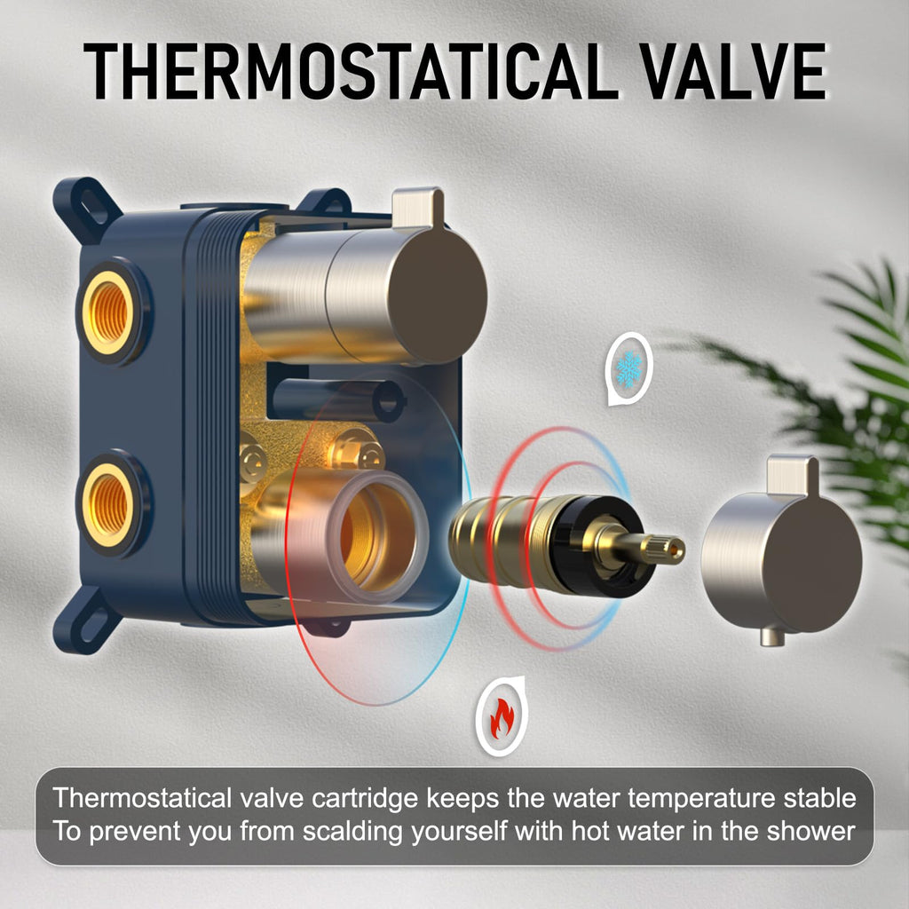 Thermostatic Shower System Wall Mount with 10 Inch Roud Rainfall Shower Head and Handheld,Shower Faucet Mixer Trim