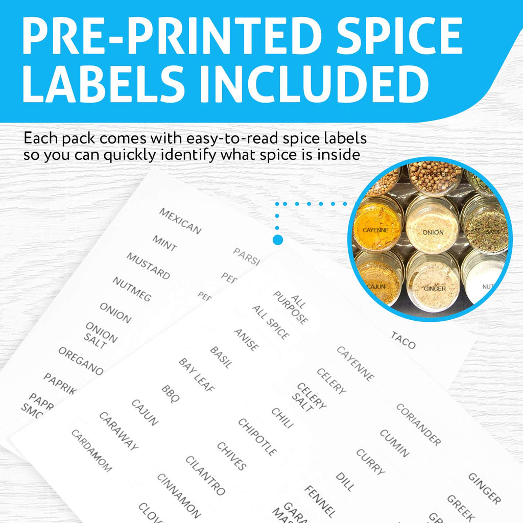 Clear Glass Magnetic Spice Jars - 15-Pack, 4 Oz, 60 Labels - Magnet Spice Jars for Refrigerator with Magnet Lids
