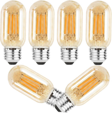 6 Pack T45 LED Edison Bulbs,6W E26,Dimmable,Warm Amber Glass E26
