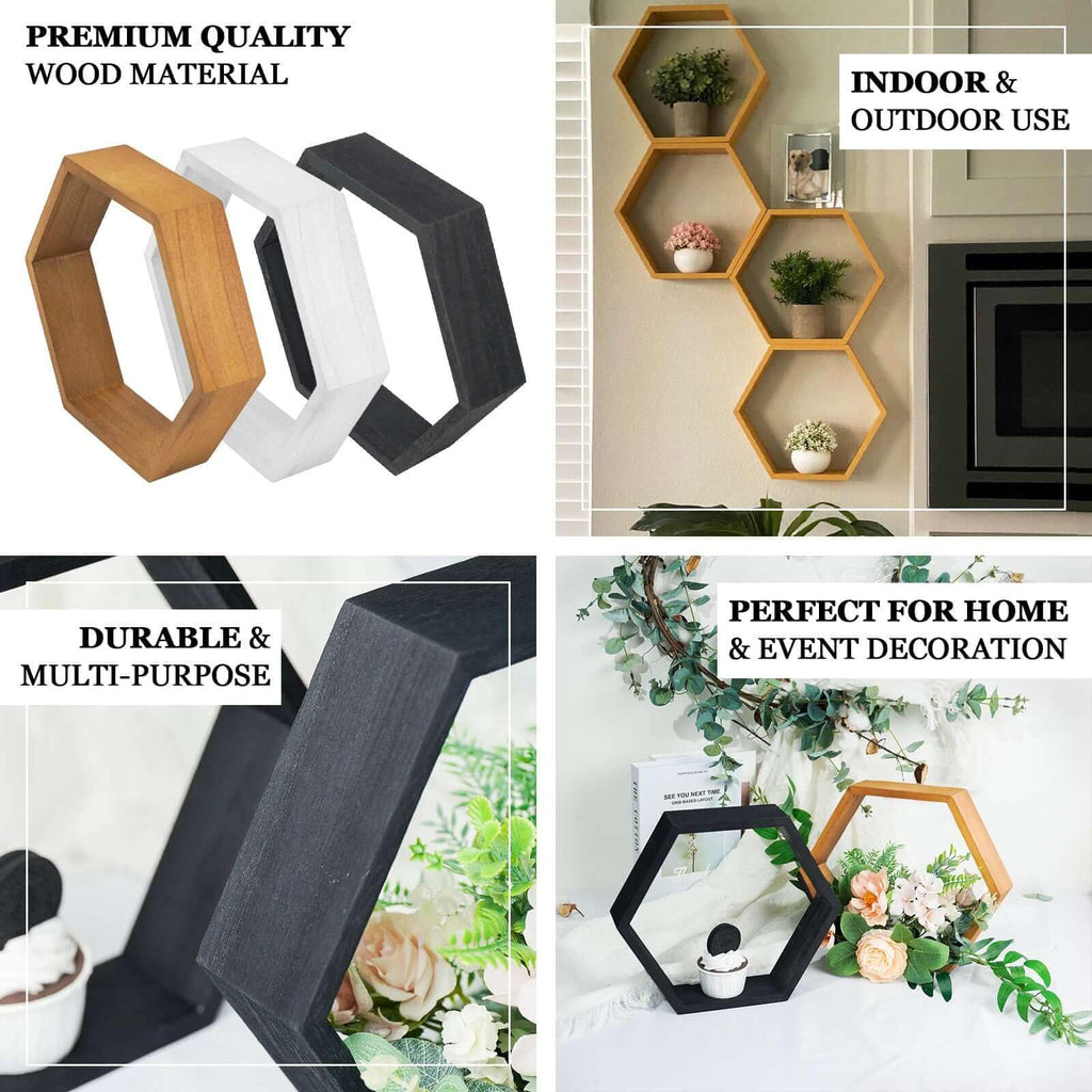 2 Pack | 9" Hexagon Whitewashed Wood Centerpiece, Geometric Terrarium, Honeycomb Storage Shelf